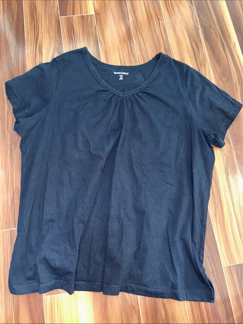 2X 100% cotton women within short sleeve v-neck shirt / top black